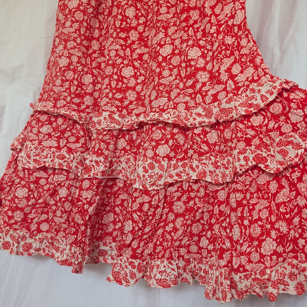 Red Orange Floral Tiered Maxi Dress - Picture 3 of 6